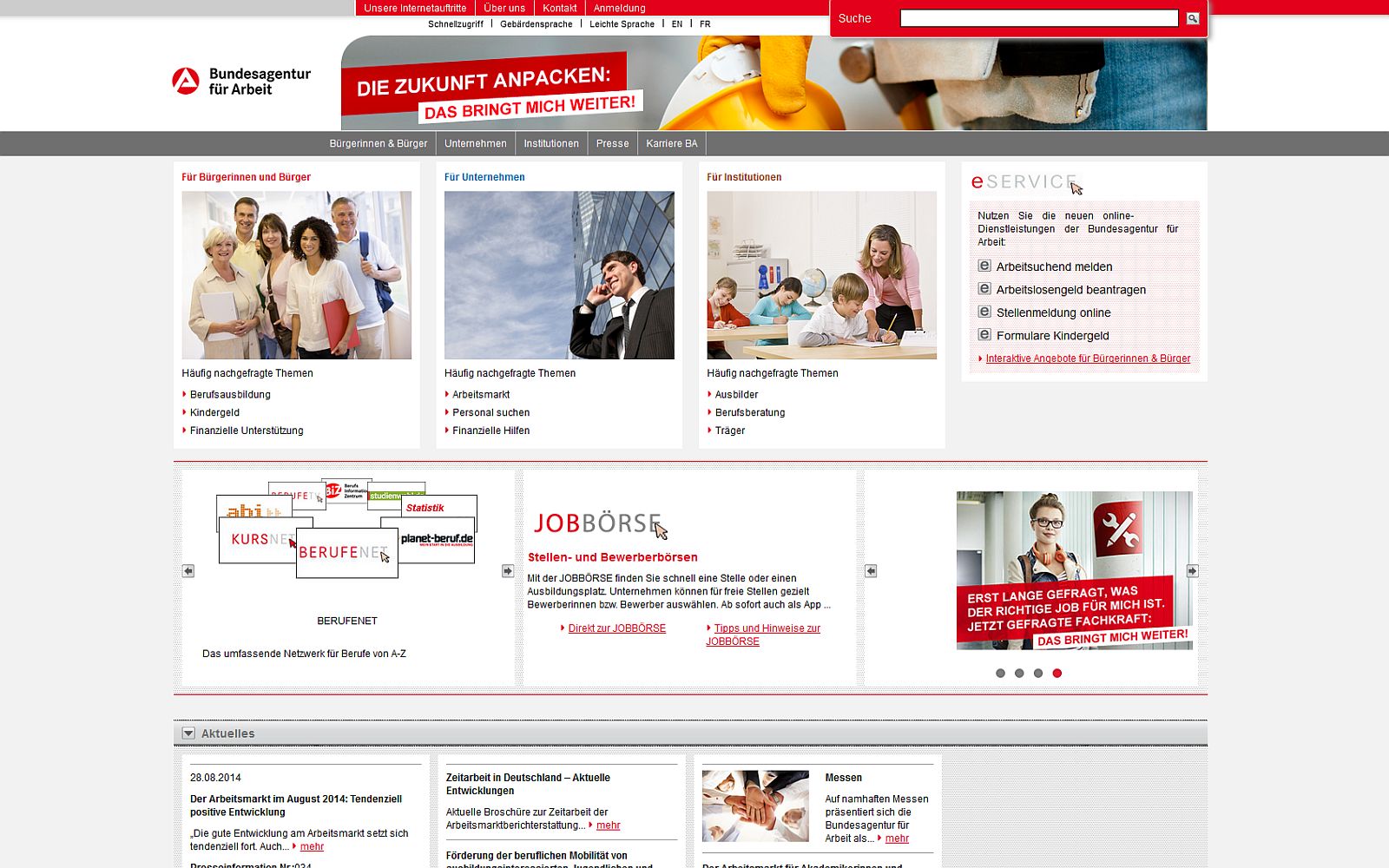                                                     Screenshot Homepage Arbeitsagentur                                    